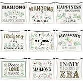 SilTriangle 9 Pcs Mahjong Cosmetic Bag Gifts for Women Mahjong Makeup Bag Mah Jong Zippered Pouch for Lover Player Mothers Birthday Party Lucky Mah Jong Gift Coquette Accessories (Classic)