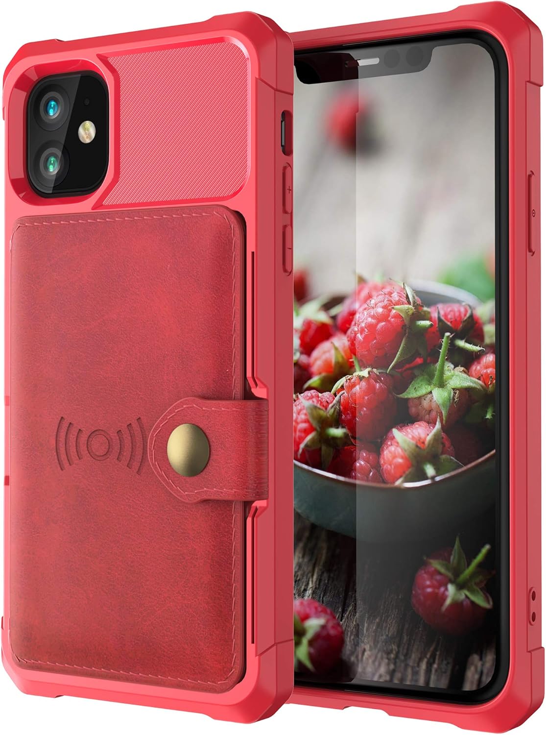 Red PU Case for iPhone 12 Pro Max 2020 5G 6.7 Protective Cash Credit Card Holder Durable High Capacity Kickstand Cover Shell Birthday Gift