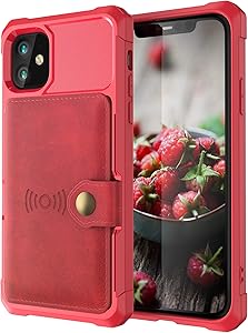 Red PU Case for iPhone 12 Pro Max 2020 5G 6.7 Protective Cash Credit Card Holder Durable High Capacity Kickstand Cover Shell Birthday Gift