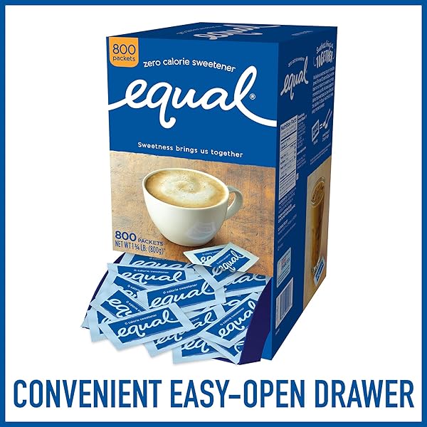 EQUAL 0 CALORIE SWEETENER, SUGAR SUBSTITUTE, ZERO CALORIE SUGAR ALTERNATIVE SWEETENER PACKETS, SUGAR ALTERNATIVE, 800 COUNT