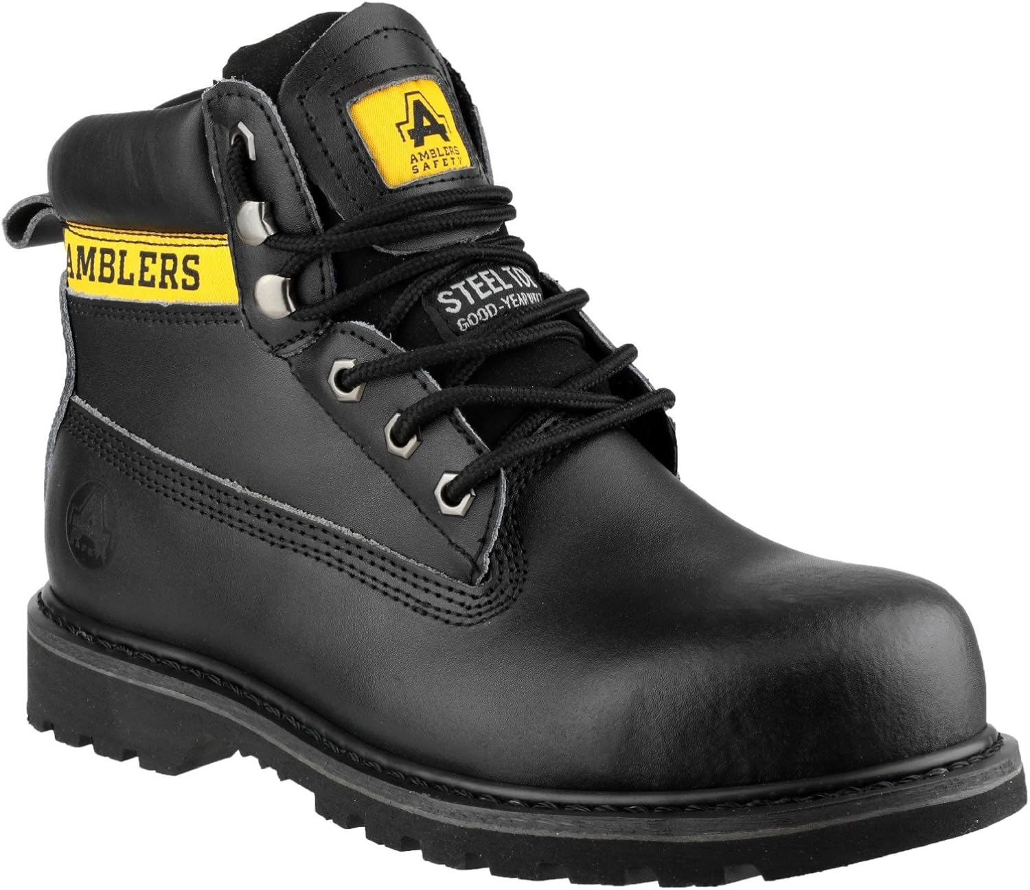 Amblers Mens Safety Boots Black Leather Steel Toe Cap Laced Work