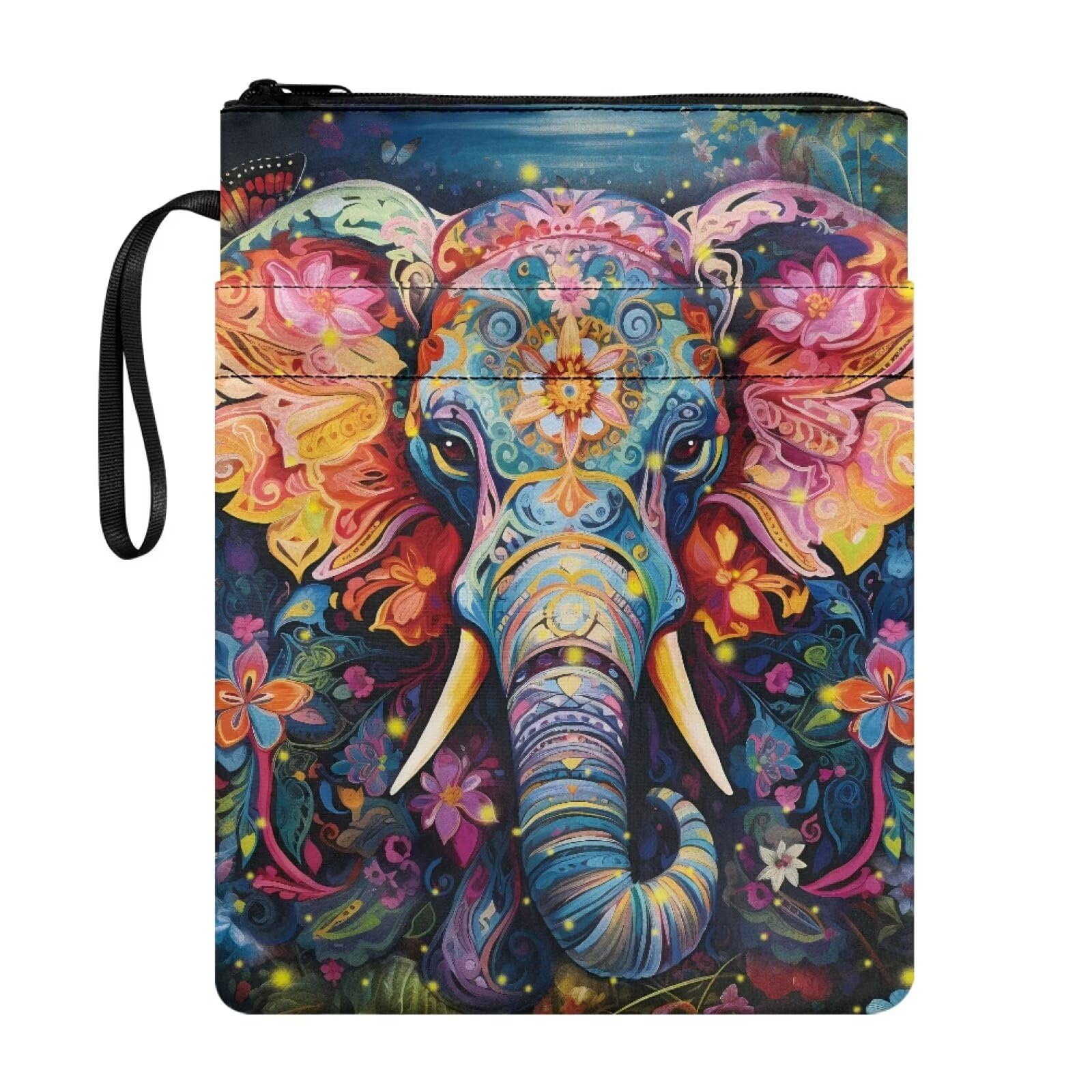 ZIATUBLES Elephant Flower Print Book Sleeve Book Cover Reusable Book Protector Pouch with Zipper, Carrier Book Sox Book Lover for Girls Boys