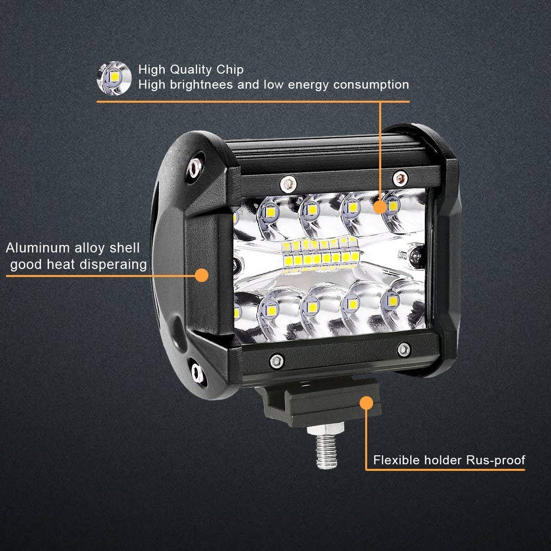 todoterreno Faro de Led,JieHe 2PCS 18W Focos Led Tractor 1800LMS Barra