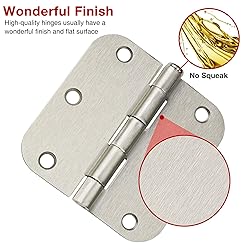 3 Pack Rounded Door Hinges Brushed Nickel 3.5 Inch