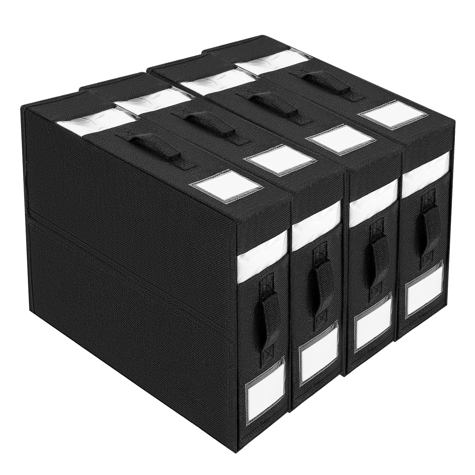 Bed Sheet Organiser, Foldable Closet Organizer for Under Bed, Folding Bedding Cover Storage Bag Box, 2 Visual Windows Closet Containers and Organizers for Sheets, Blankets, Clothes (Black 4 Pack)