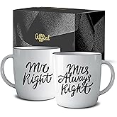 Triple Gifffted Mr Right Mrs Always Right Coffee Mugs Gifts Ideas for Couples, Wedding Anniversary, Engagement, Christmas, Hi