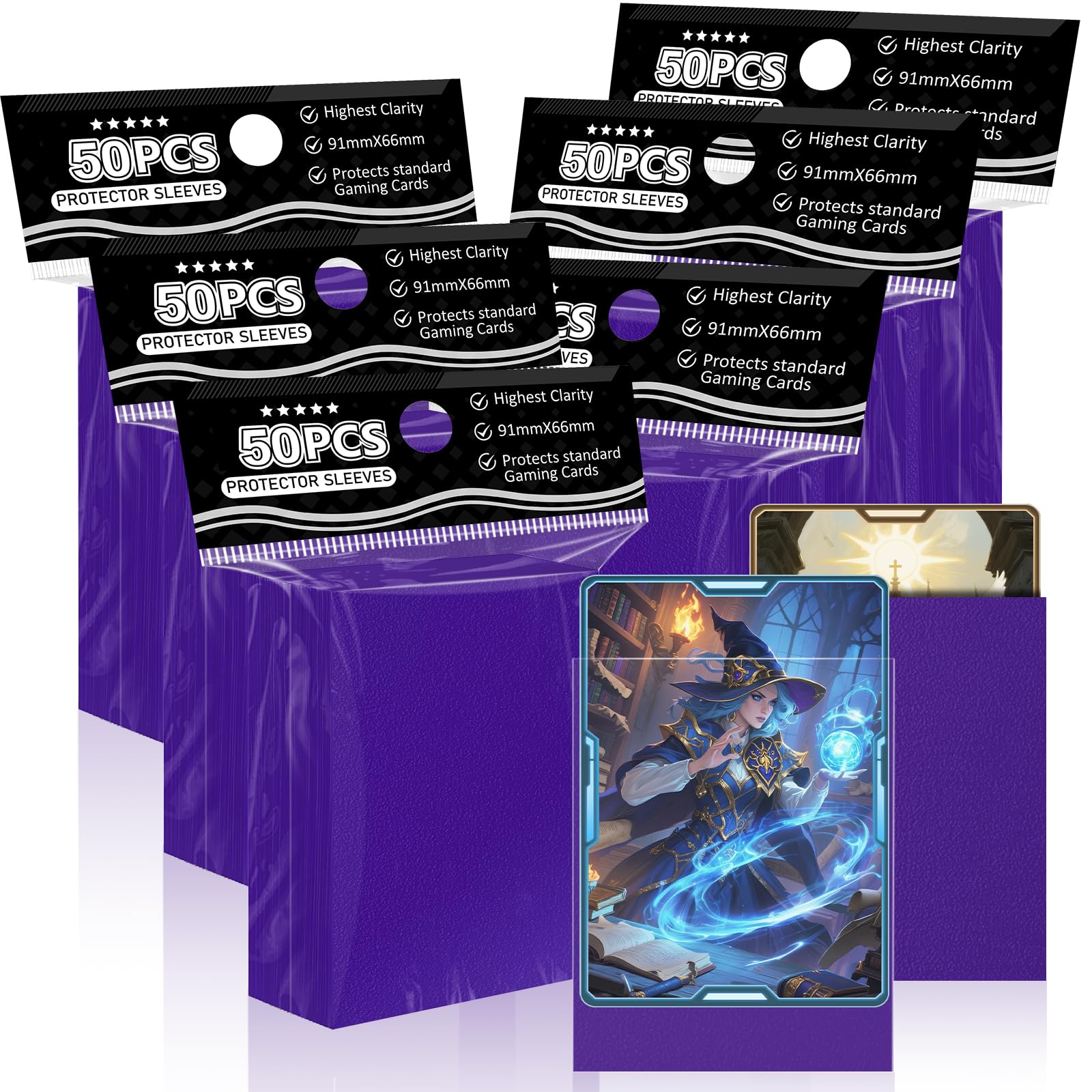 Card Sleeves Fit for MTG, 300 Pcs Perfect Fit Standard Card Sleeves for Trading Card Sports Cards Baseball Cards TCG Magic 66x91mm, Sturdy and Nice Shuffling (Purple)