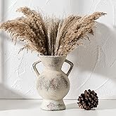 LUKA Antique Ceramic Vase with 2 Handle,9.25 inches Rustic Vase Minimalist Decor, Decorative Vases for Home Decor, Table, Living Room, Shelf, Christmas Decoration(Large,Gray)