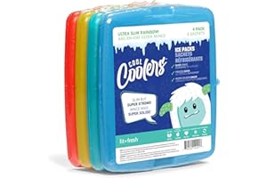 Cool Coolers By Fit & Fresh 4 Pack Slim Ice Packs, Quick Freeze Space Saving Reusable Ice Packs for Lunch Boxes or Coolers, Multi Colored, Single Pack