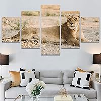 SIGNWIN 5 Panel Canvas Wall Art Modern Art Animals Dramatic Giraffe Lion Multicolor Photography Southwest for Home Decorations Ready to Hang - 60