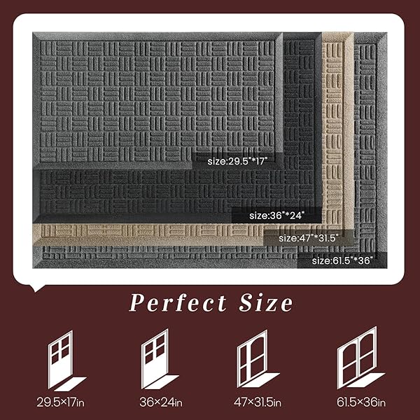 MIBAO FRONT DOOR MAT INDOOR OUTDOOR ENTRANCE, DIRT TRAPPING WATERPROOF ALL-SEASON, ALL-WEATHER DOORMAT, NON-SLIP DURABLE NATURAL RUBBER LOW PROFILE EASY CLEAN PATIO ENTRANCE MAT, 29.5″ X 17″, GREY