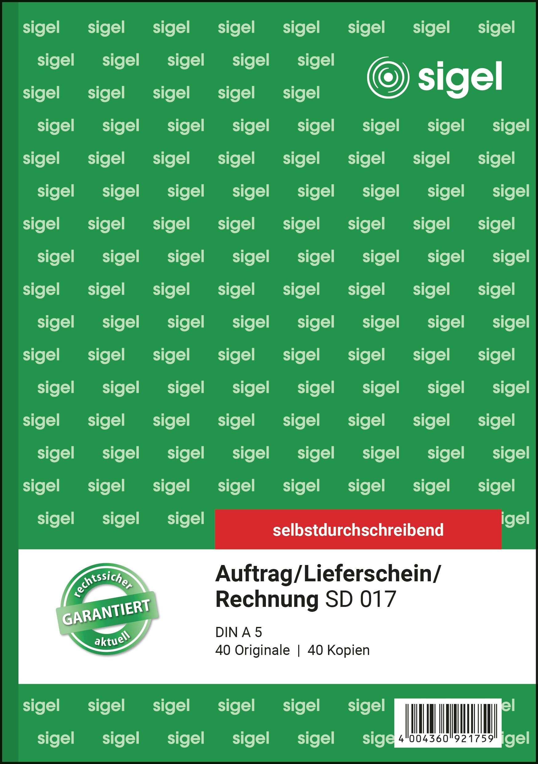 Sigel Auftrag/Lieferschein/Rechnung A5 2X 40 Pages Carbonless SD017 Combination Book