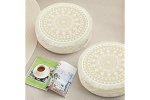 PRIMEPATIO Moroccan Floor Pillows for Adults, 2 Pack Outdoor Waterproof Floor Cushions Sitting Boho Large Meditation Cushion Floor Seating Bohemian, Mandala Floor Seat Cushion Round 20 Inch Khaki