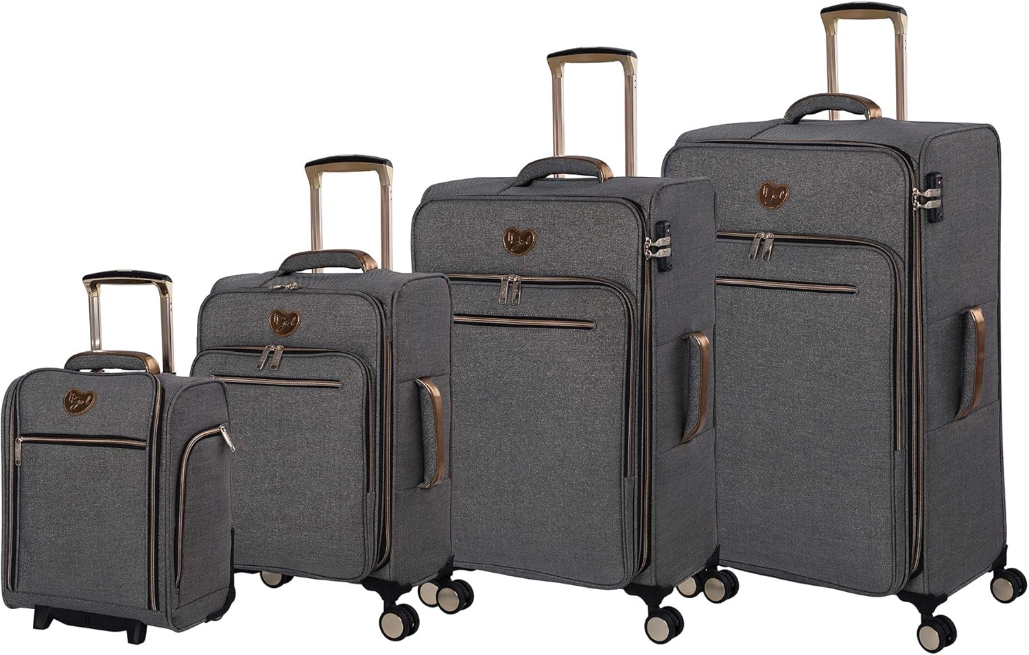 it Girl Women's Glisten 4 Piece Softside Luggage Set, Grey Shiny Gold
