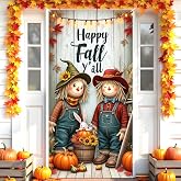Hello Fall Door Cover Decorations, Happy Fall Y'all Door Banner Scarecrow Pumpkin Front Door Cover Welcome Hanging Porch Sign for Thanksgiving Autumn Harvest Party Home Farmhouse Holiday Supplies