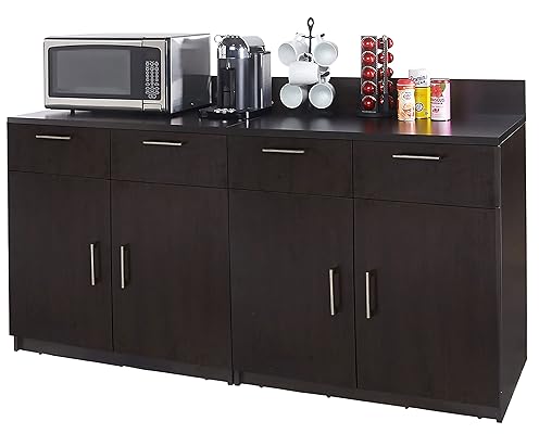 Coffee Kitchen Cabinets Set, Espresso, Factory Assembled, 2 Piece