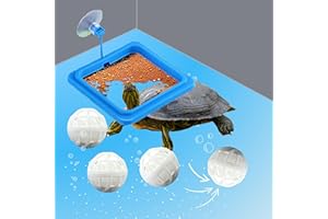 PURRRFECTIONPET Square Turtle Feeding Ring with Suction Cup and 4 Pcs Nitrifying Balls Set, Fish Food Holder and Aquatic Toys for Turtles Tortoise Goldfish Guppy Koi Puffer, Aquatic Turtle Tank Accessories (Square)