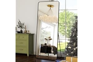 HARRITPURE Full Length Mirror 64"x21" Rounded Corner Aluminum Frame Black Full Body Floor Mirror Rectangle Standing Mirrors for Living Room Bedroom Cloakroom