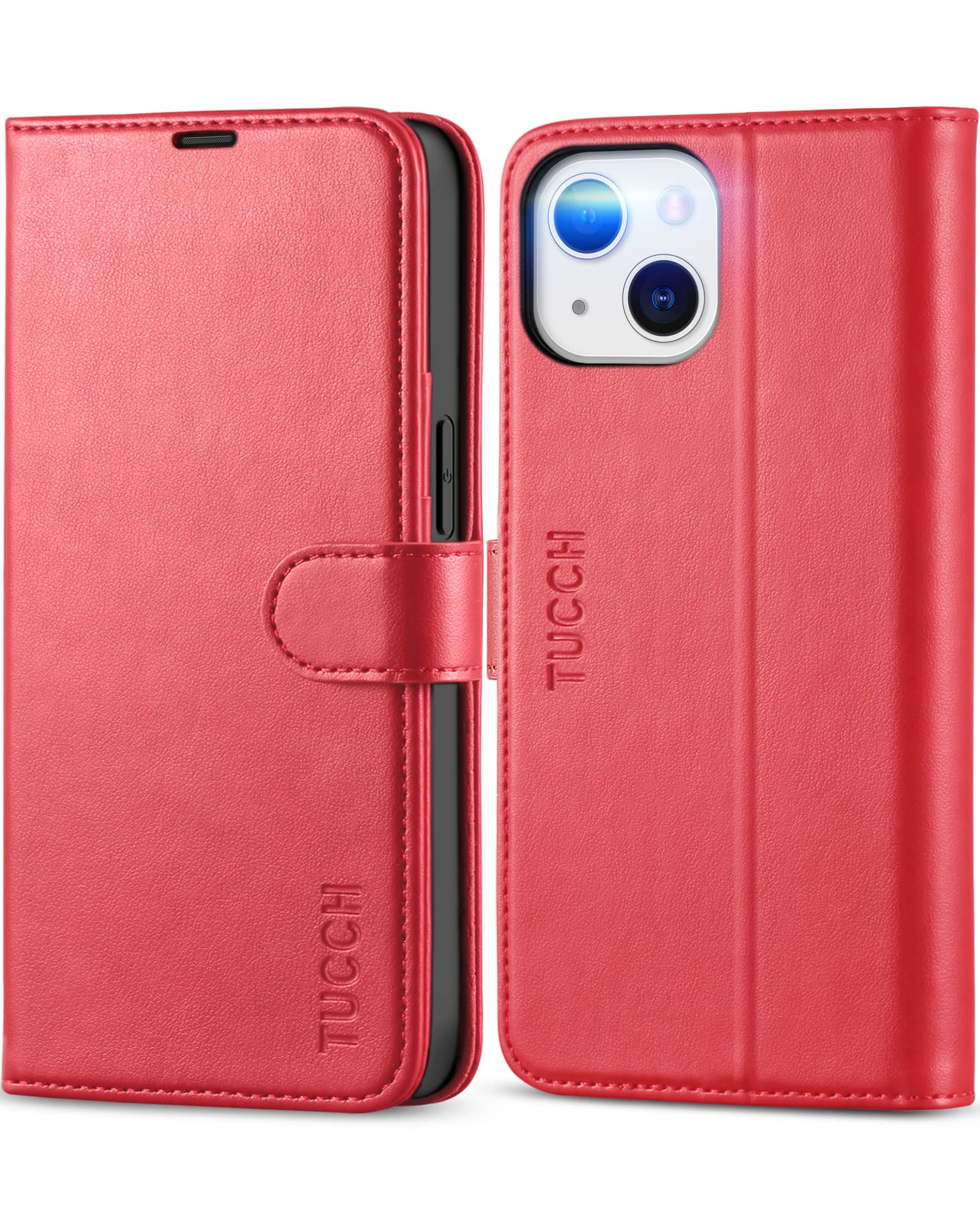TUCCH Wallet Case for iPhone 13 (6.1") 2021 5G, Magnetic Shockproof PU Leather Phone Case with [RFID Blocking] Credit Card Slot, Soft TPU, Kickstand Flip Cover Compatible with iPhone 13, Red — image 1