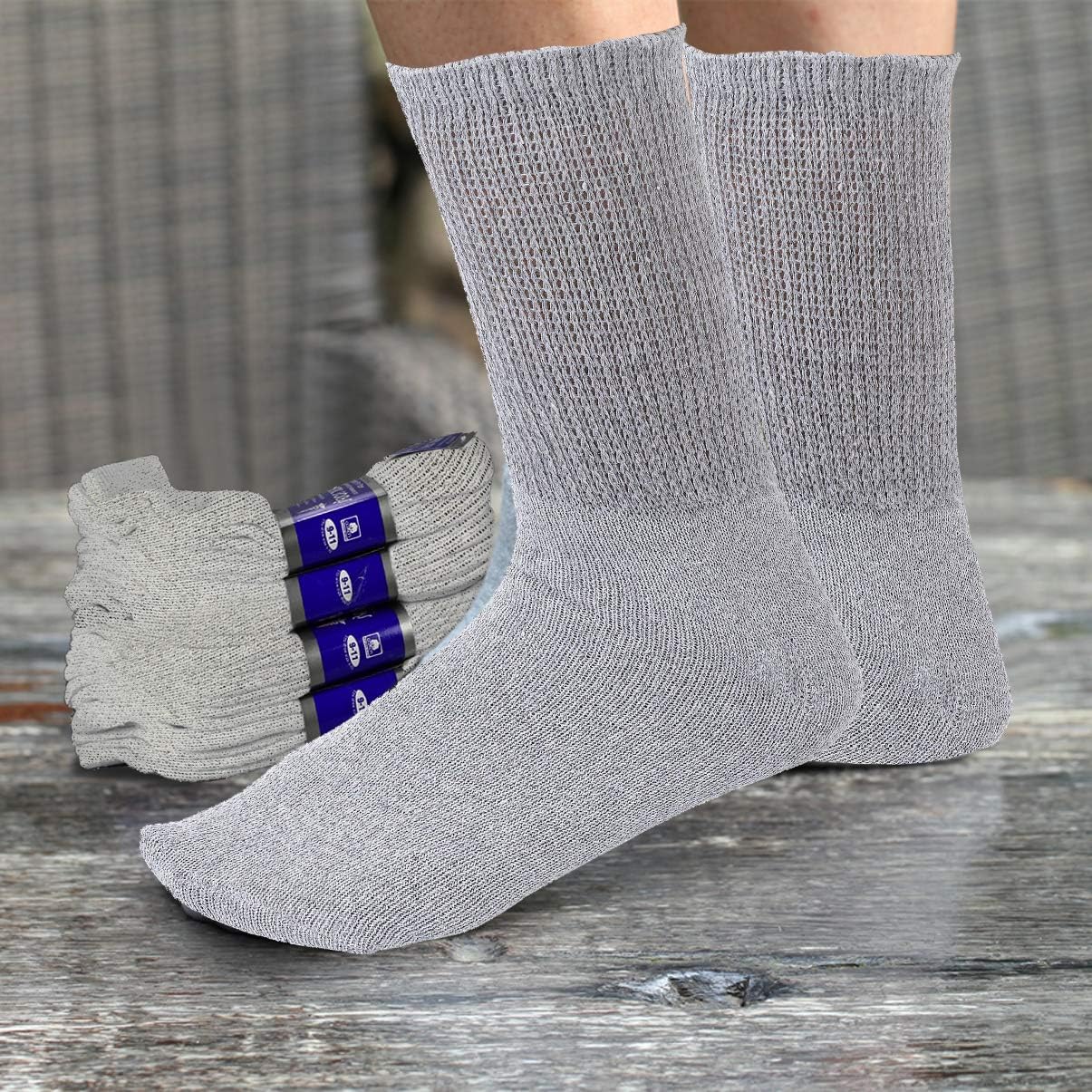 Diabetic Socks Mens Cotton 6-Pack Crew Grey By DEBRA WEITZNER: Health & Personal Care