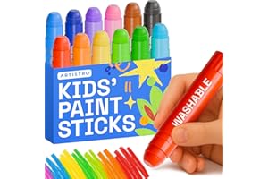 ARTISTRO 100% Washable Tempera Paint Sticks for Kids - 12 Non-toxic Paint Markers for Kids - Color Sticks with Twist Design