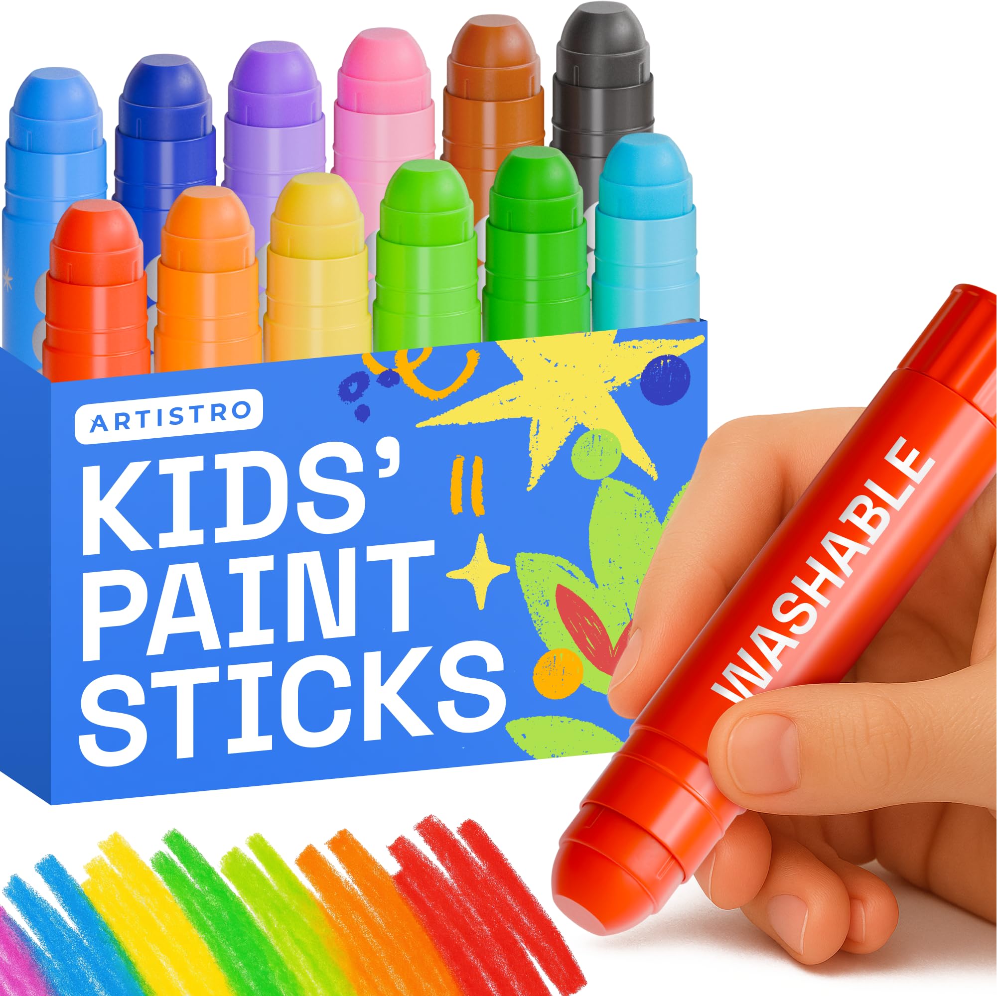 Photo 1 of ARTISTRO 100% Washable Tempera Paint Sticks for Kids - 12 Non-toxic Paint Markers for Kids - Color Sticks with Twist Design