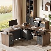 ModernMate 71" L Shaped Electric Standing Desk with 5 Drawers &amp; CPU Storage | One-Piece Height Adjustable Executive Standing Desk, AC/USB &amp; Privacy Panel, Home Office Workstation, Black Walnut