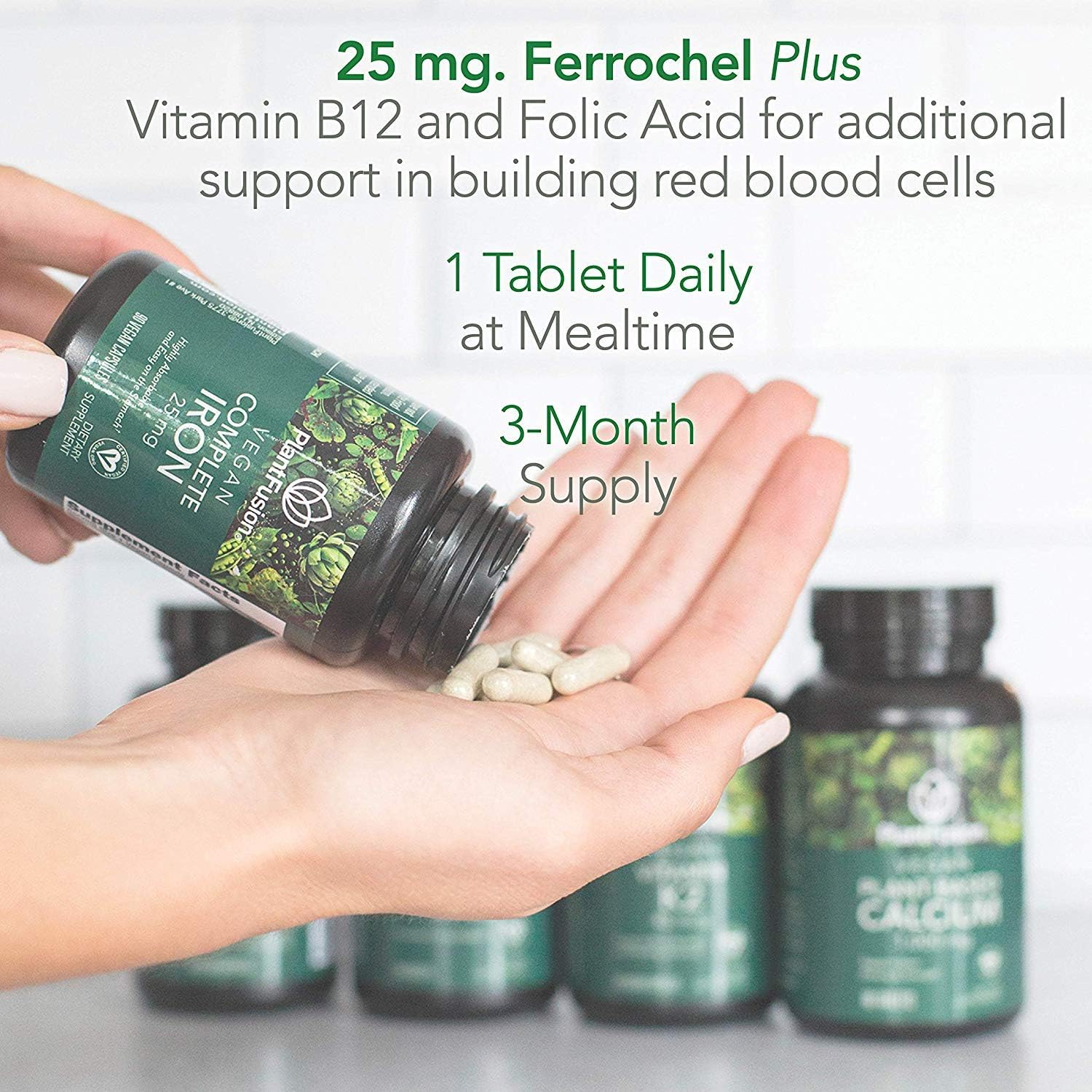 PlantFusion Complete Iron Vegan Vitamin 25 mg | Highly Absorbable and Easy On The Stomach, Plant Based, Gluten and Soy Free, Dietary Supplement, 3 Month Supply, 90 Vegan Capsules: Health & Personal Care