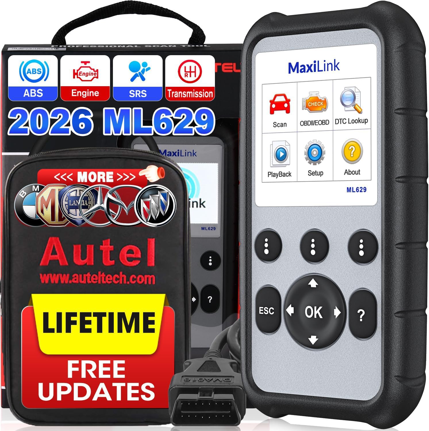 Autel ML629 Automotive OBD2 Scanner, 2026 Newest Model Upgraded of AL619, ML619, Car Code Reader Check Engine ABS SRS Transmission Diagnostic Scan Tool with Auto VIN, Ready Test, DTC Lookup