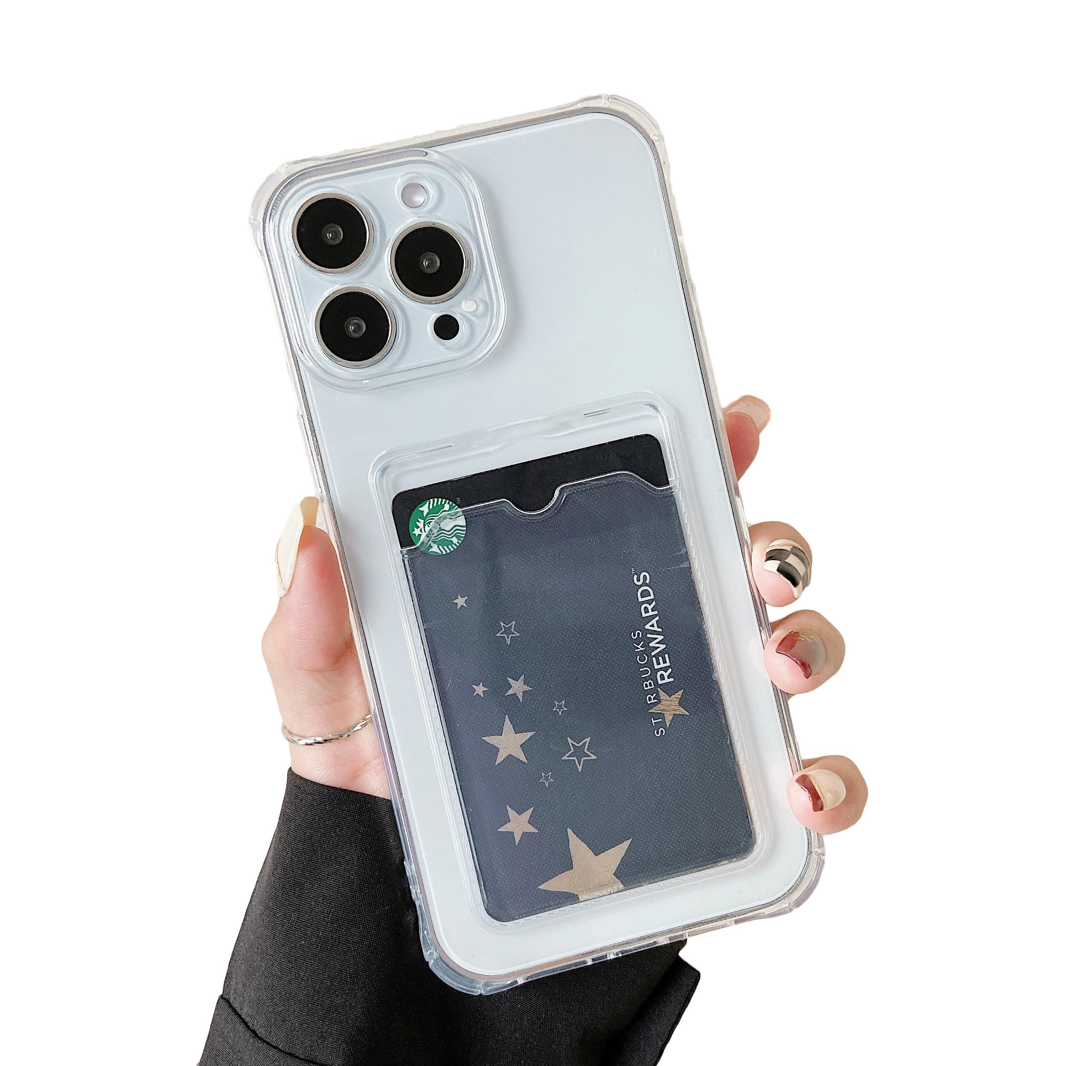 DEFBSC Compatible with iPhone 16 Pro Max, Transparent Back Card Holder Phone Case, Ultra Slim Soft TPU Shockproof Clear Case with Card Slot for Back of Phone, White