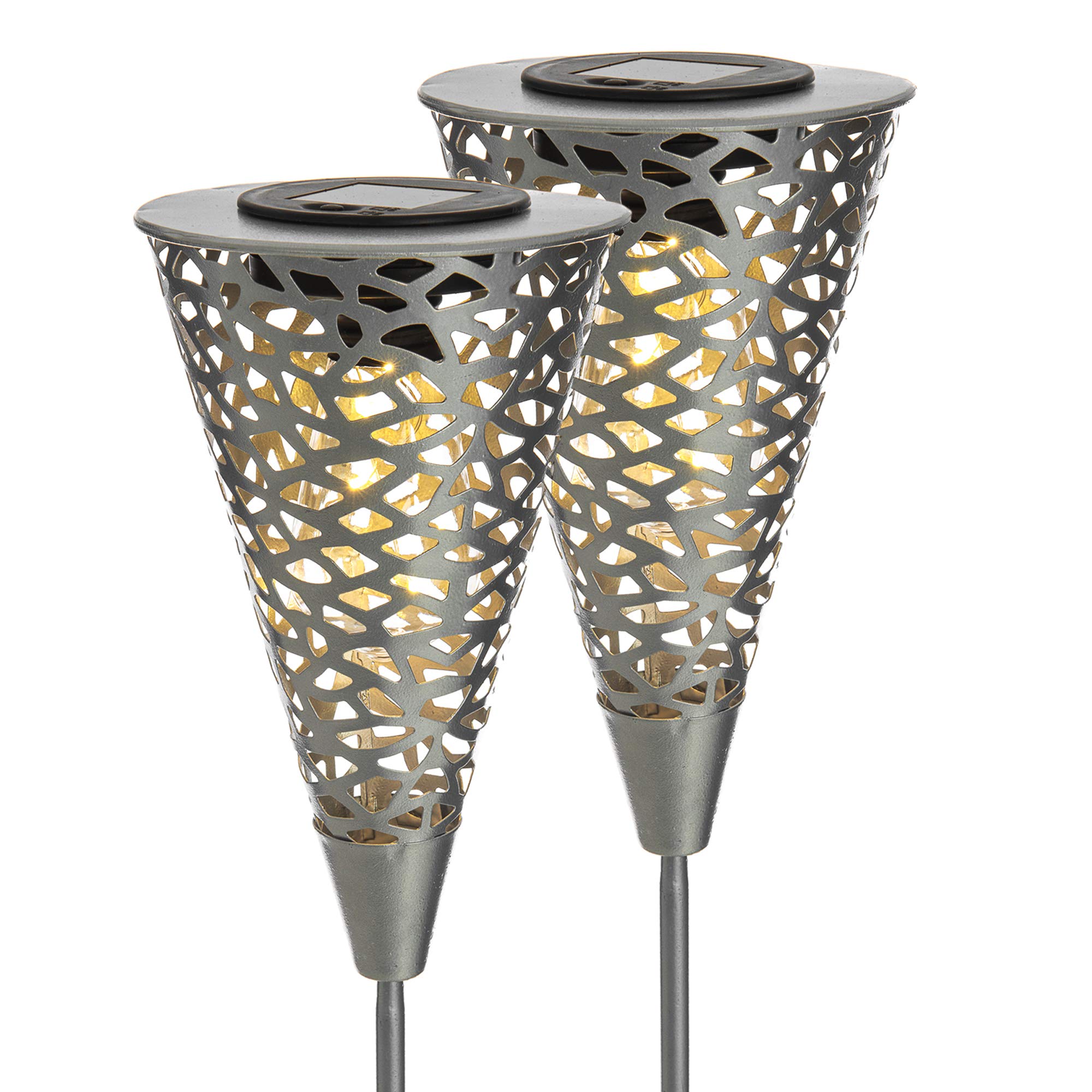 LIVIVO 2pc Solar Powered Silhouette Stake Light with Rechargeable Battery, Sturdy Ground Spike, IP44 Waterproof Casing and Weatherproof Shell for Garden or Pathway, Intelligent Darkness Sensor