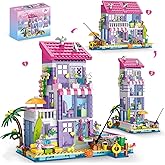 3 in 1 Pink Girls Beach House Building Set with Light, Seaside Villa Friends Building Toys, Compatible with Lego Friends Construction Educational Toy for Adults & 14+ (961 PCS)