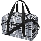 Apenze Small Gym Bag 14 inch lightweight Carry On Mini Duffel Bag for Travel Sport - Gray white plaid