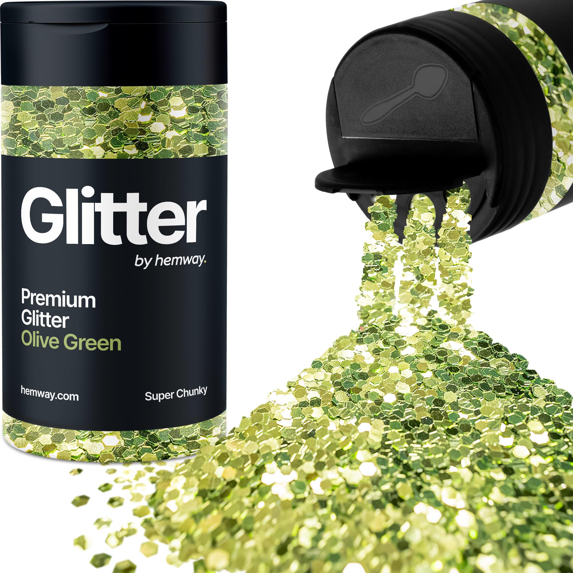 Olive Green Glitter Shaker, 130g Super Chunky Glitter, Crafts 1/8" Metallic Flake Olive Green Sequins, Resin & Epoxy Crafts, Decorating, Halloween, Christmas Nail, Face, Hemway