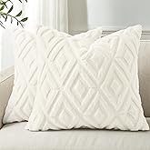 decorUhome Spring Couch Throw Pillow Covers 20x20 Set of 2, Decorative Soft Plush Faux Fur Wool Accent Pillow Covers for Modern Farmhouse Bed Sofa Living Room, Cream White