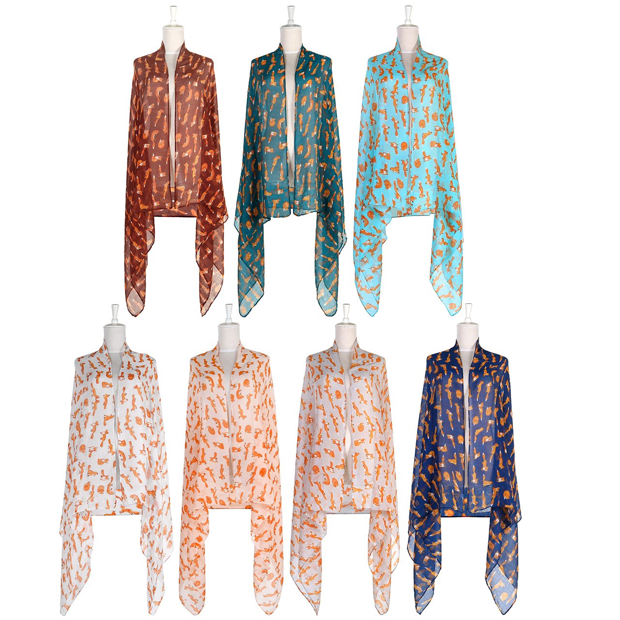 CHIC DIARY Women Versatile Voile Scarf Fox Print Shawl Wrap Lightweight Beach Cover Up (02-Pink)