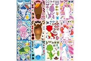 OTAITY 24 Sheets Make a Face Stickers for Kids Toddlers, Make Your Own Animal Mix and Match Sticker Sheets with Sea Animals Horses Dinosaurs Unicorns for Kids Crafts Party Favors Goodie Bags Stuffers
