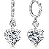 Heart Shaped Dangle Earrings for Women, 14K White Gold Plated Hoop Earrings with Sparkling Cubic Zirconia, Elegant Drop Earrings for Daily Wear