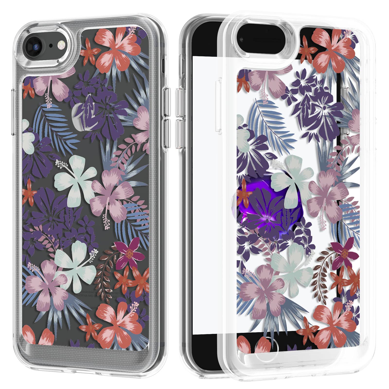 UEEBAI Case for iPhone SE 2022 5G/iPhone 7/iPhone 8/iPhone SE 2020, Clear Slim Protective Floral Cover Soft TPU Edge Hard Back Shockproof Cover with Unique Flowers Design for Women Girls - Purple