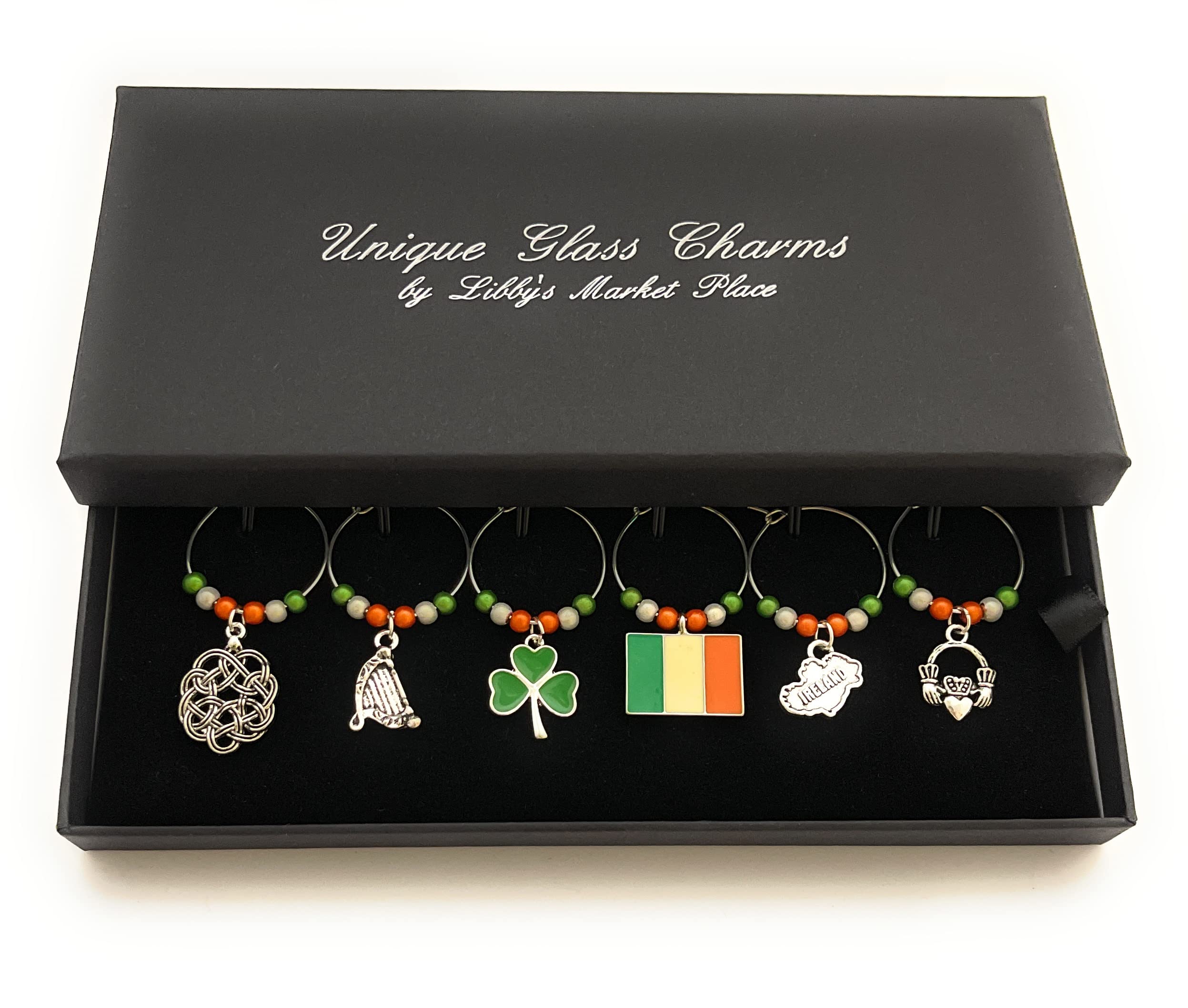 Libby's Market Place Ireland - Irish Wine Glass Charms with Gift Box