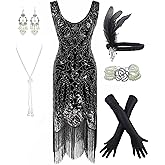 Women's 1920s Flapper Fringe Beaded Great Gatsby Party Dress with Costume Set
