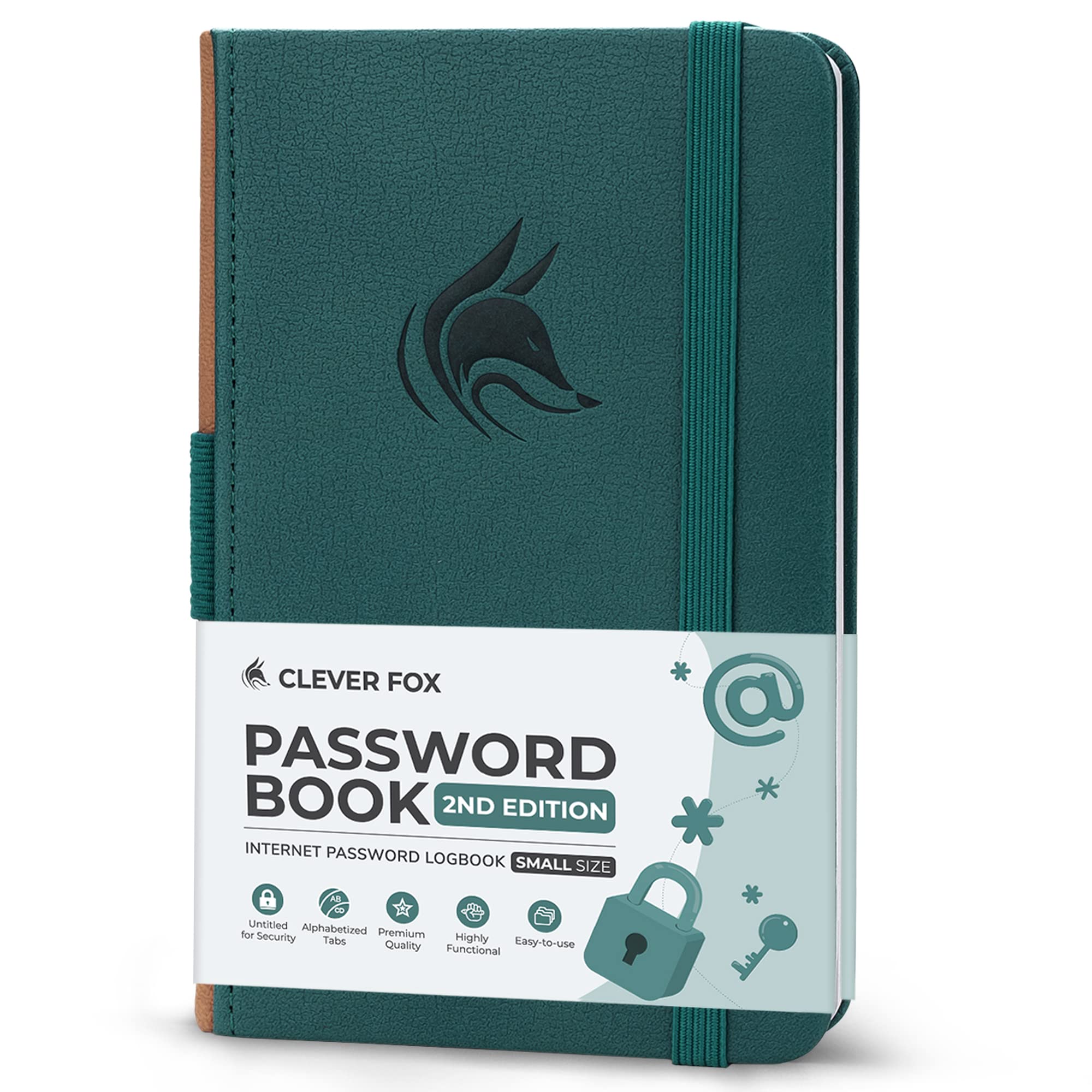 Clever Fox Password Book 2nd Edition Small – Pocket Password Keeper with Laminated Alphabetical Tabs – Internet Address Notebook & Login Details Organizer Journal – 8.9x14.2cm (Dark Teal)
