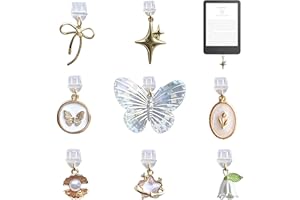 Romukuku 8 Pcs Charms for Kindle, Butterfly Star Bow Flower Design, Compatible with Kindle and Phone Type C Charging Ports