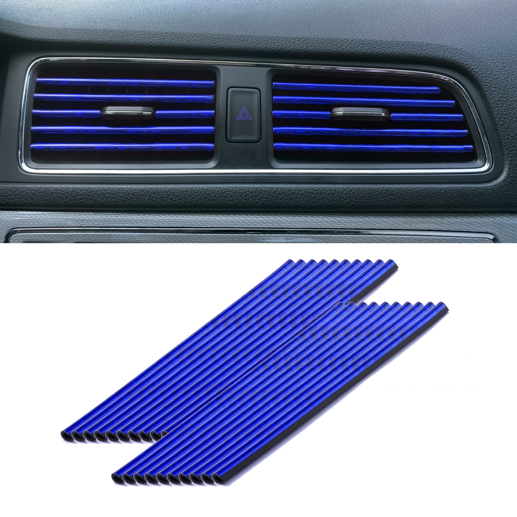 Photo 1 of LivTee 20 Pieces Car Air Conditioner Decoration Strip for Vent Outlet, Universal Waterproof Bendable Air Vent Outlet Trim Decoration, Car Interior Accessories (Shiny blue)