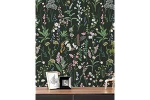 JiffDiff Floral Wallpaper Peel and Stick Farm Floral 118.11" x 17.32" Wildwood Wallpaper Dark Wallpaper Self Adhesive Wallpaper Coverage 14.2 sq.ft