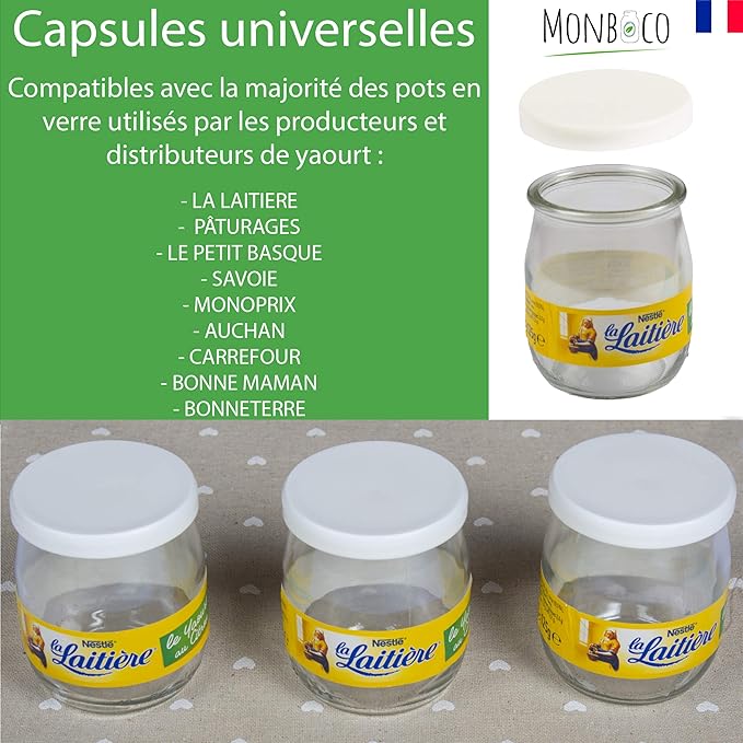 Monboco Lot De 30 Couvercles Universels Pour Pots De Yaourt Diametre 56 Mm Fabrication Francaise Compatible La Laitiere Et Divers Pots En Verre Respect Des Normes De