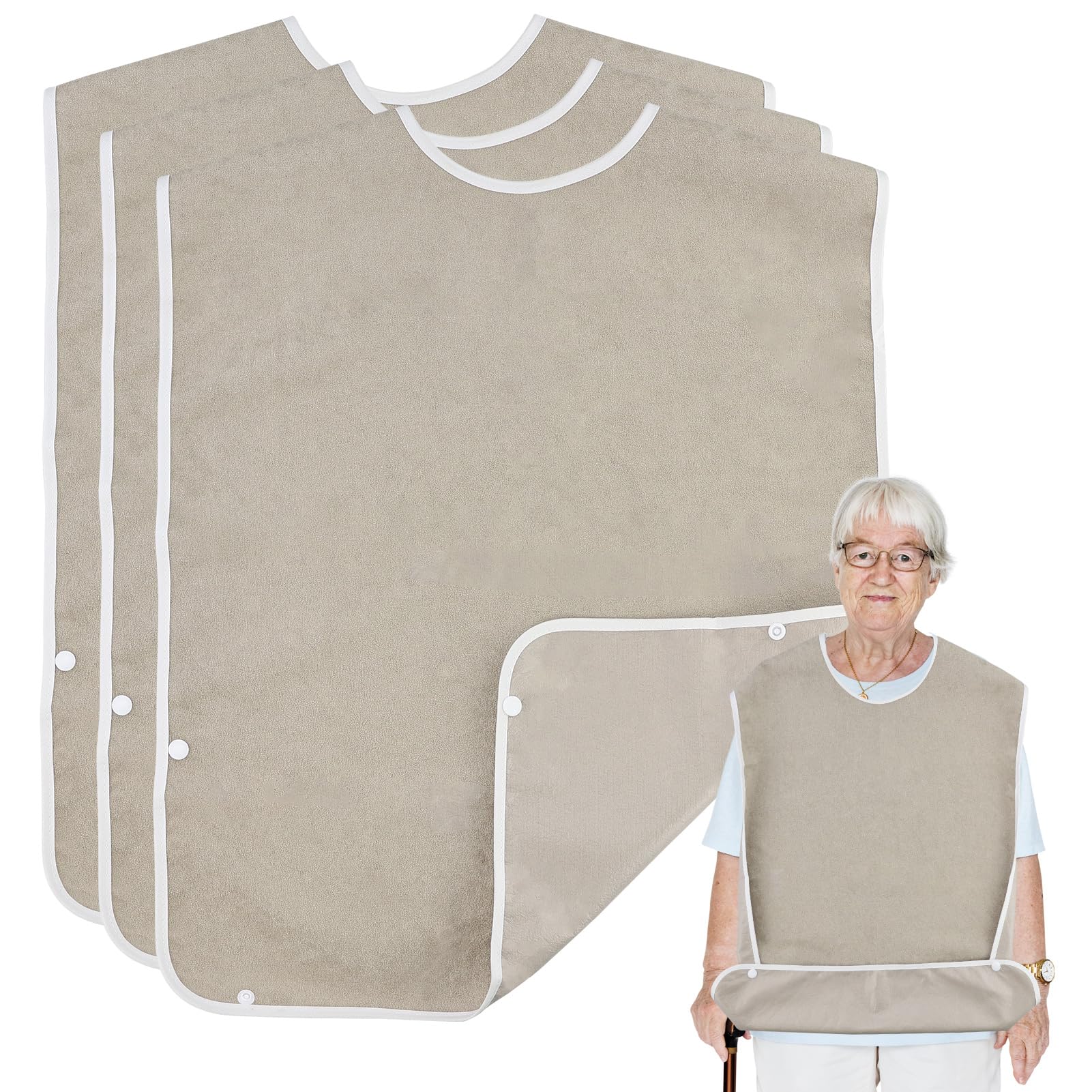 KZNKZN 3 Pack Adult Bibs for Elderly Washable, Feeding Adult Bib with Crumb Catcher Waterproof Clothing Protectors for Adult Elderly and Disabled(Brown) — image 1