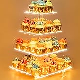 4 Tier Acrylic Cupcake Display Stand, Cupcake Tower Stand with Light, Cupcake Tier Stand for 50 Cupcakes, Clear Cupcake Stands for Weddings, Birthdays, Party, Graduation