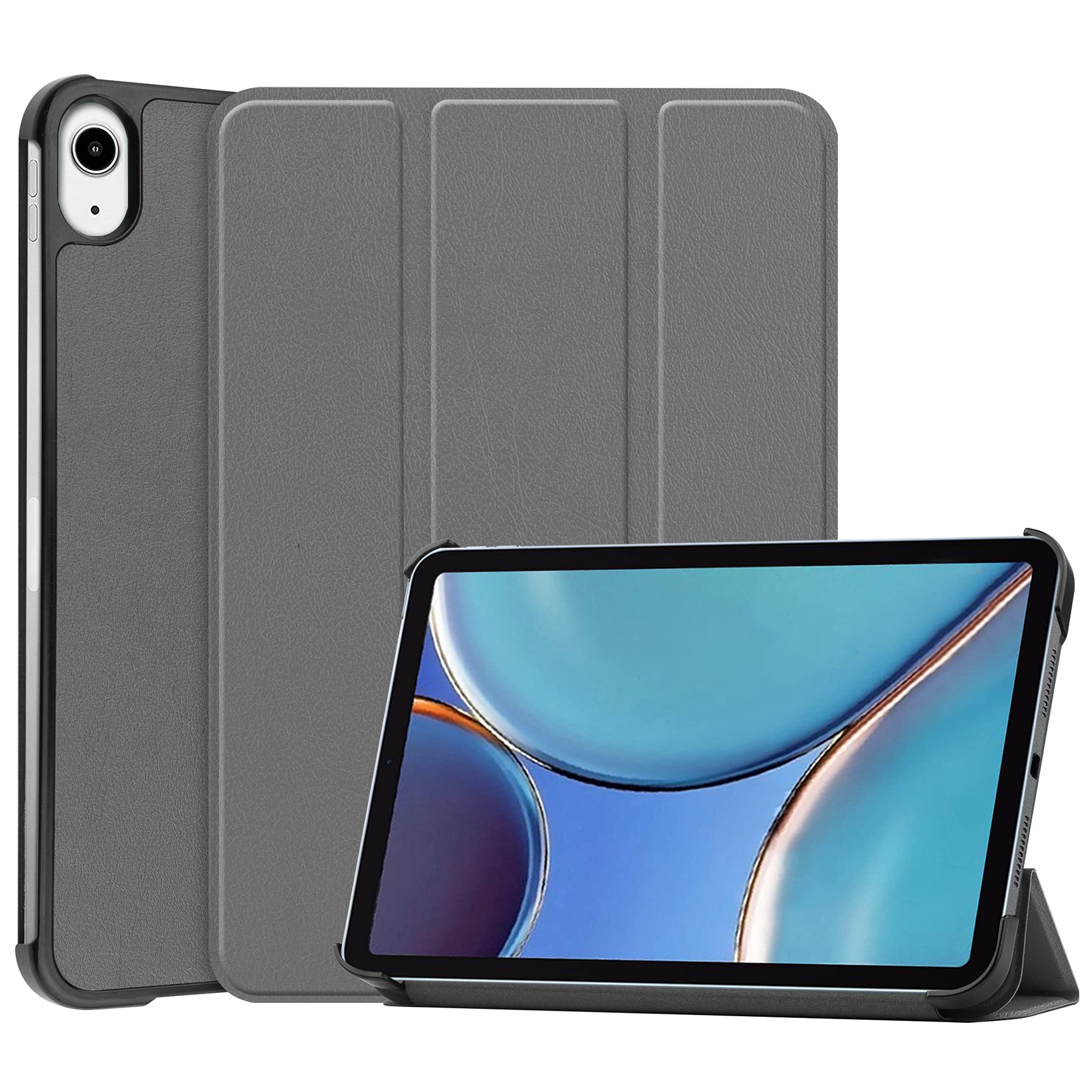 iCatchy Case for iPad mini (A17 Pro, 2024 Model, 7th Generation) / mini 6 (2021 Model, 6th Generation) Leather Wallet Durable Protective Smart Auto Wake/Sleep (Grey)