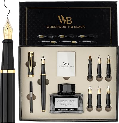 Wordsworth & Black Calligraphy Pen Gift Set with Ink Converter Nibs Cartridges
